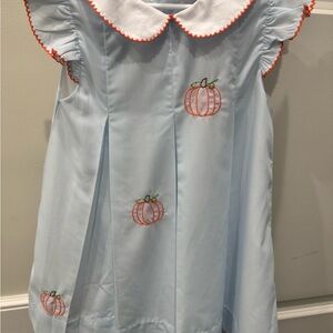 Little Lamb & Co. Light Blue Pumpkin Embroidered Kids Dress size 5 GUC